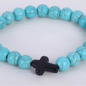 Turquoise Beaded Bracelet with Black Charm